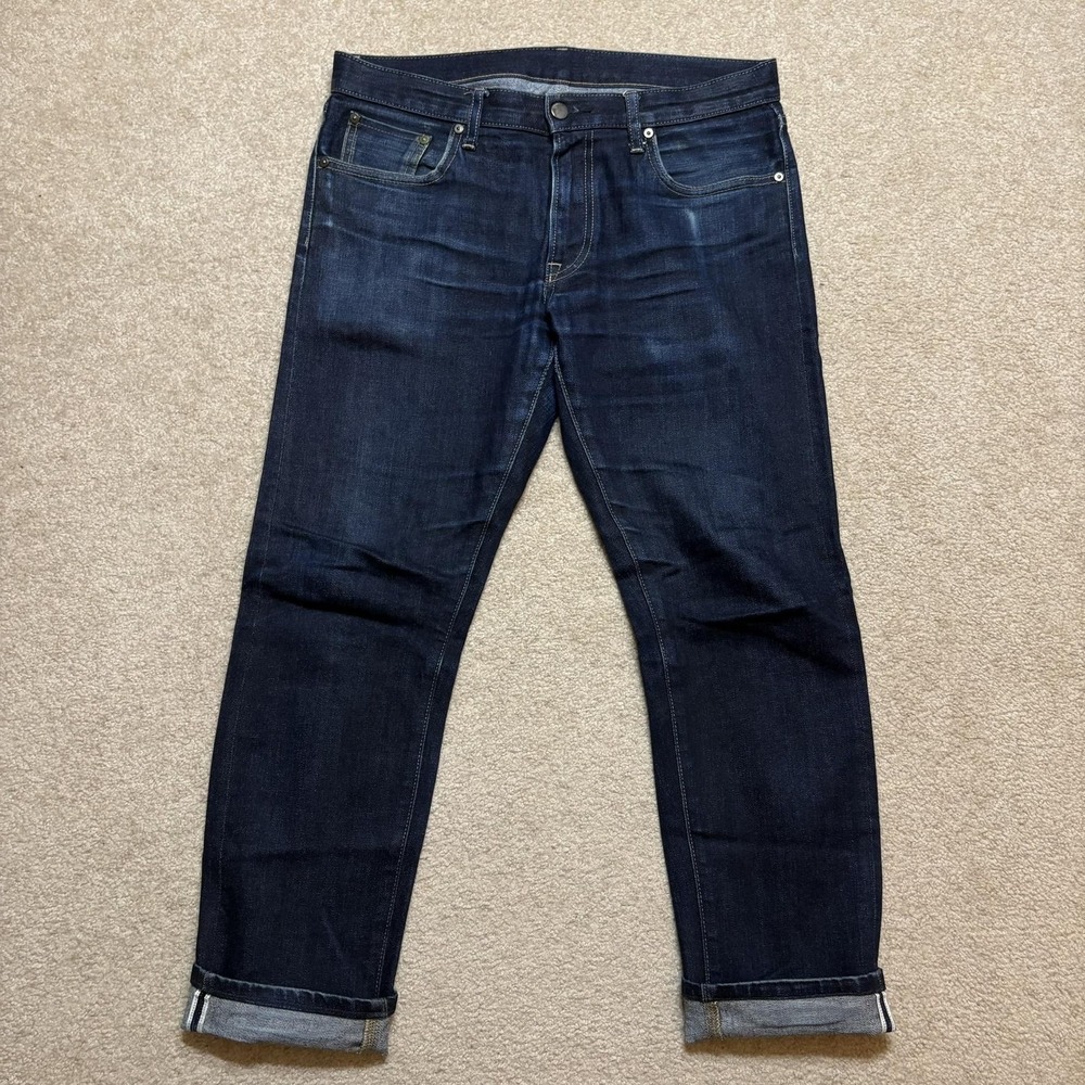Uniqlo Selvedge Denim Jeans Mens 32x28 Blue Kaihara Japan Slim Straight Stretch